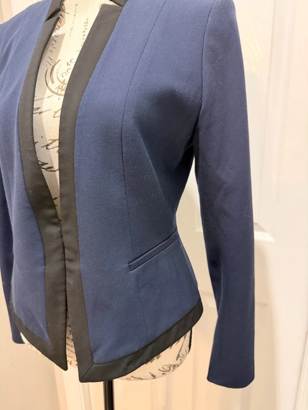 Ann Taylor Navy Blazer with Black Contrast Trim